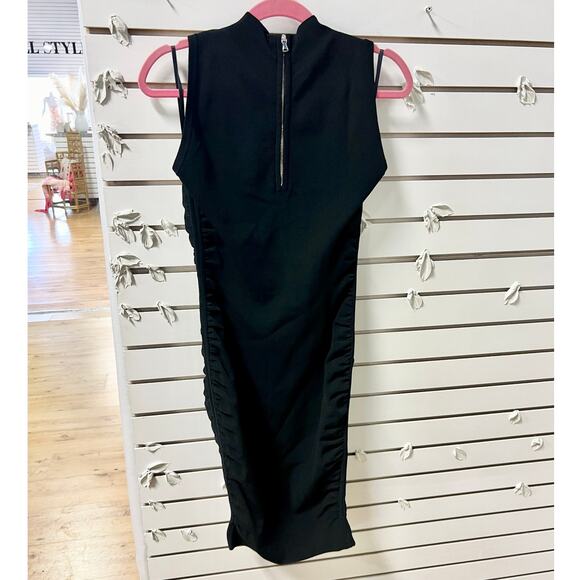 Milly Sleeveless Shirred Side Mock Neck Knit Sheath Dress Black Women's Size L - Picture 5 of 6